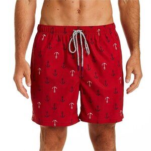 Rainforest Ships Ahoy Ribbon Red Men's Mesh Lined Quick Drying Swim Trunk Size L